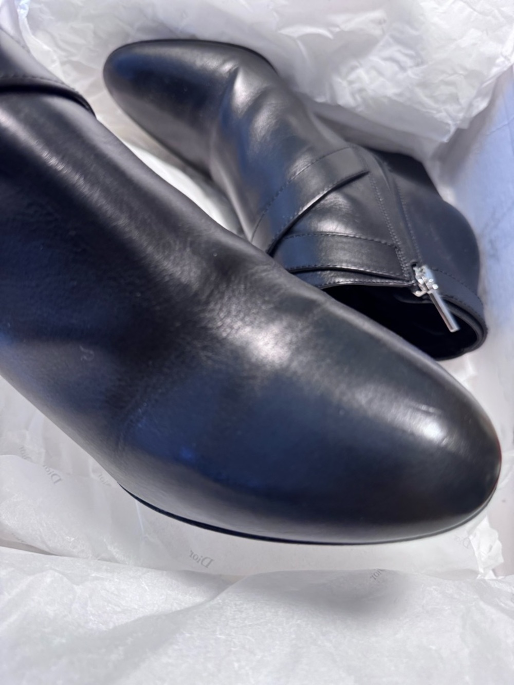 Dior Black Leather Wedge Ankle Boots with Silver Buckle - Picture 9 of 12